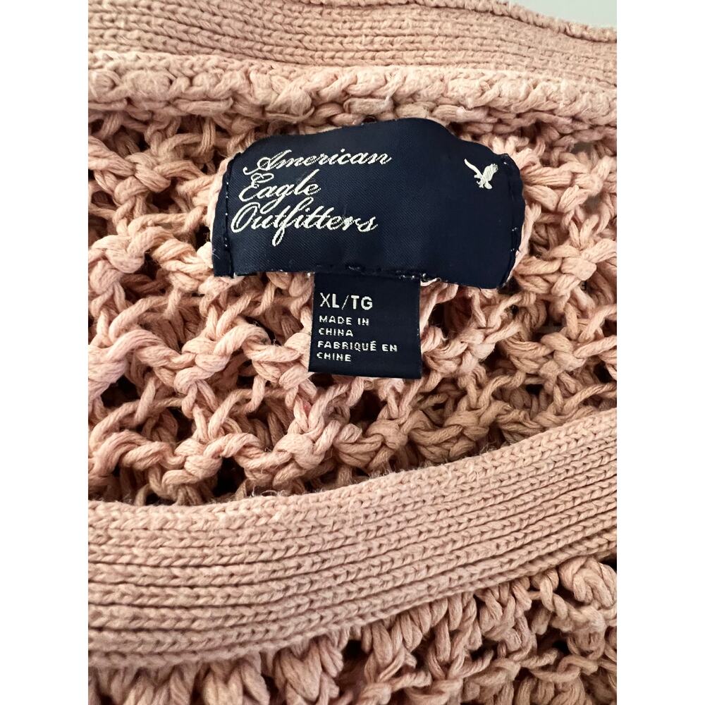 American Eagle Crochet Sweater XL Pink Open Knit Lightweight Pullover - Picture 9 of 10
